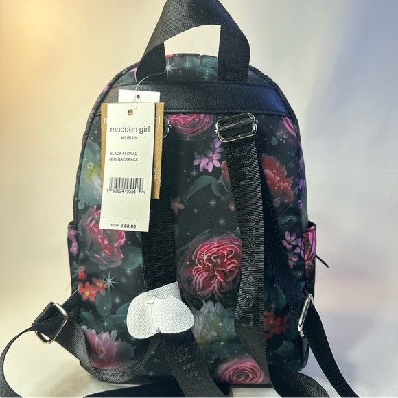 NEW Madden Girl Mini Black Floral Backpack and Removable Jeweled Zipper Pouch - Picture 4 of 8